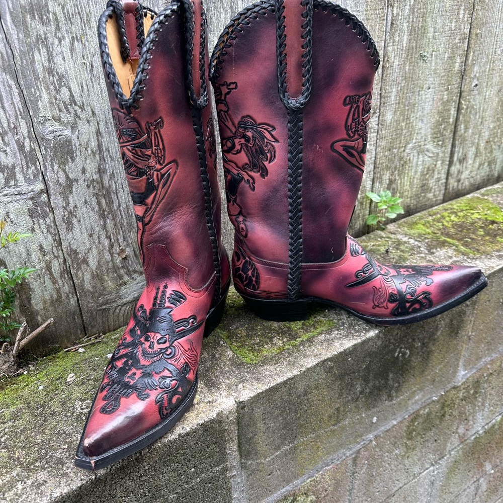 Old Gringo Calavera Skull Western Cowboy Boots Red Size 8.5D EUC